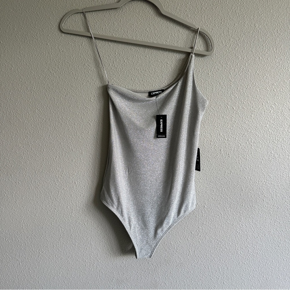 NWT Express Silver One Shoulder Bodysuit Small